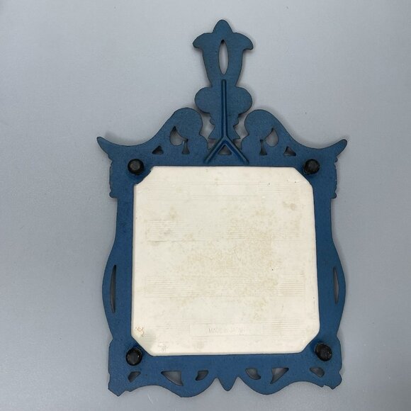 Vintage FM Trivet Cast Metal Ceramic Tile Hot Plate Floral Blue Made in Japan - Picture 3 of 6